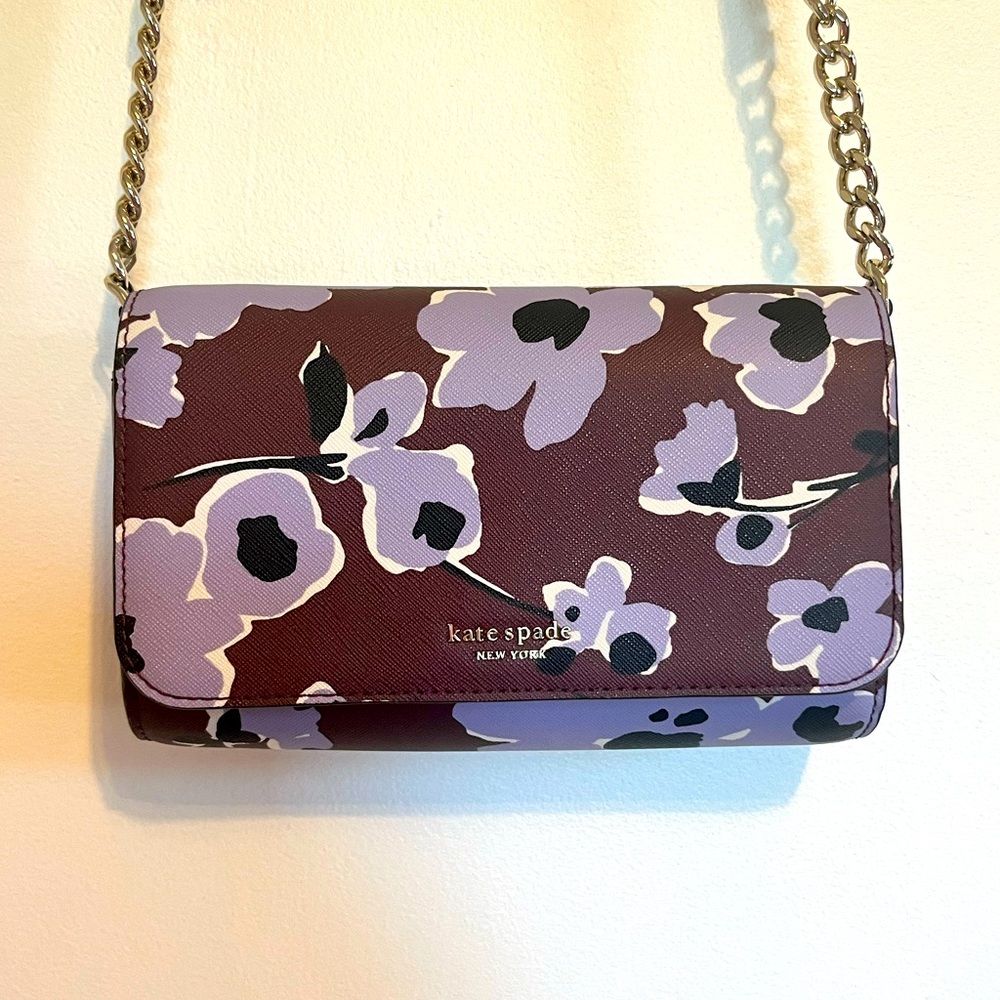 NWT Kate Spade Cameron Small Flap Burgundy Purple Floral Crossbody Purse